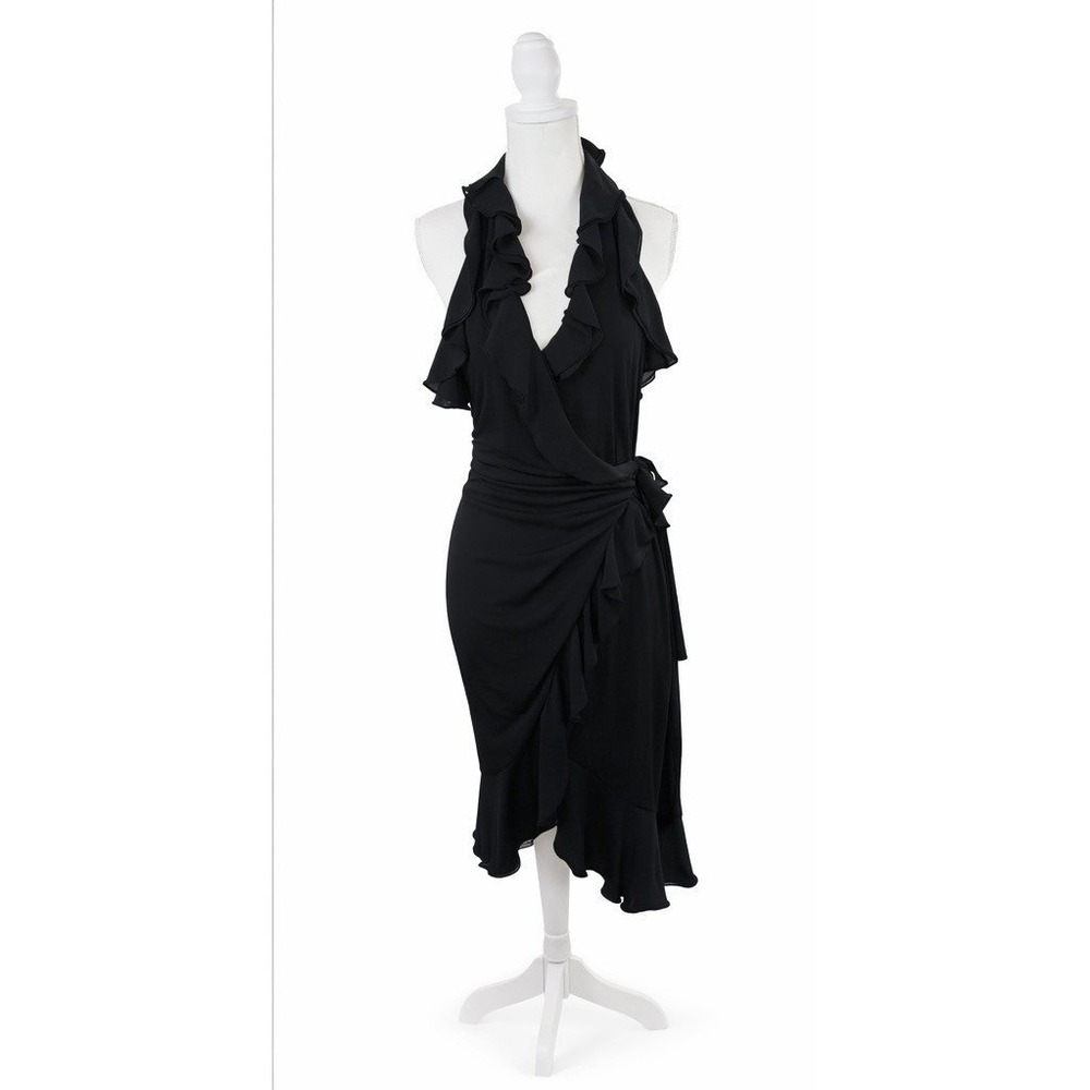 Anthropologie Halter Ruffle Asymmetrical Midi Dress Black Size Small - Picture 4 of 9